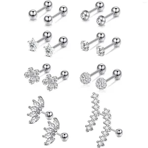 Saplama Küpe 8 Çift Paslanmaz Çelik Moon Yıldız Çiçek CZ Kulak Kıkırdak Piercing Tragus Barbell Set Kadın Erkekler