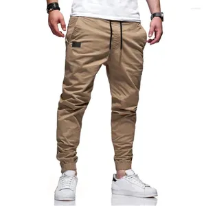 Calças masculinas carga homens casual lápis outono moda cor sólida cordão cintura joggers calças