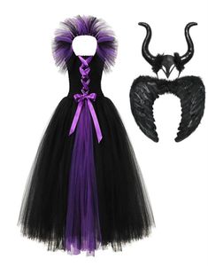 Muababy kız maleficent 2 giysiler giysiler kolsuz kötü kraliçe prenses tutu elbise ile şeytan boynuz cadılar bayramı kostüm 212t t3772918