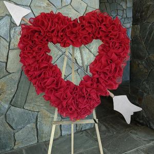 Dekoratif Çiçekler 40cm Yapay Kırmızı Kalp Şekleli Çelengi Beyaz Aşk Tanyalı Yatak Odası Ev Dekorasyon Çiftinin Evlilik Yıldönümü Bezi