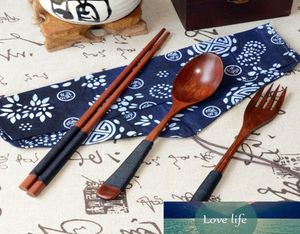 Çubuklar kaşık çatal bambu ahşap bıçak takımı üçlü Japon vintage ahşap çubuklar kaşık çatal sofra takımları 3pcs yeni hediye8209727 set