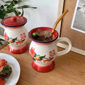 Кружки смешная китайская ваза чашка водяной молоко чай кофе Ностальгическая эмалевая домашняя керамическая кружка с крышкой с ручкой крышки