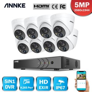 Sistema Annke 5MP Security Camera Sistema H.265+ Sorveglianza DVR con fotocamere per esterni 4x/8x 5MP PIR IP67 Kit di sicurezza a prova di tempo bianco