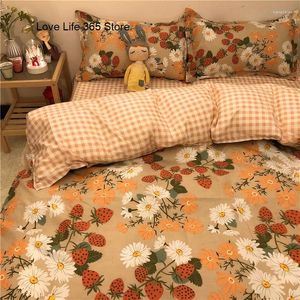 Bedding Sets Korean Insm Small Flower Girl Girl Orange Princess Style Sheet Trellis Poliéster Moble Cara para Gitls Presente