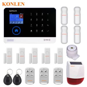 Kitler Konlen House Güvenlik GSM WiFi Alarm Sistemi Kitleri Kablosuz Flaş Siren Güneş Korsası Duman Dedektörü RFID uzaktan kumanda RIR Sensör