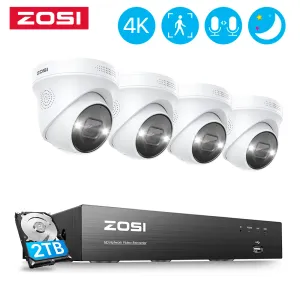 Туза Zosi 8ch 4K POE Video Surveillance System System AI Face Dececation 5MP 8MP Полноцветное ночное видение IP -камеры Security Cctt Kit