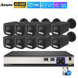 Sistem Tam Renk 8MP 4K İnsan Tespit Güvenlik Kamerası Sistem POE NVR Kit CCTV Video Kayıt İki Yolcu Ses Gözetim Kamerası XMEYE