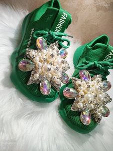 Повседневная обувь из бусин хрустальные драгоценные носки и зеленые носки и