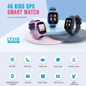 Saatler 4G Kids Akıllı İzle WiFi GPS AGPS TRACKER SOS HD VIDLOK VIDEA VIDLEA DOKUNCA DOĞRU Ekran IP67 Erkek Kız Hediye Çocukları Smartwatch LT31