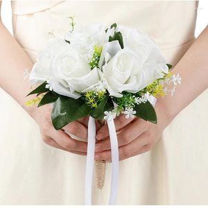 Dekoratif çiçekler gelin için düğün buketleri yapay gül gypsophila gelin buket mariage aksesuarları