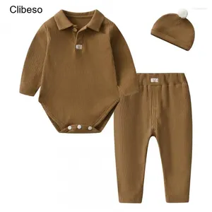 Giyim Setleri 2024 Clibeso Bahar Toddler Giysileri Boy Kore Kore Günlük Moda Uzun Kollu Borns Bodysuit Pants Şapka Bebek Lüks Set