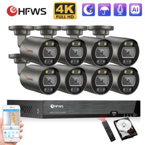 DILDOS HFWS CCTV Sistema di sicurezza della telecamera Kit Poe 4K 8MP 8CH H.265 KIT NVR CCTV Audio Video Survedoor Video Surveillance IP Set