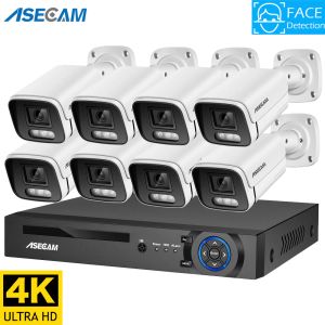 Sistem 8MP 4K AI Yüz Algılama Güvenlik Kamerası Sistem POE NVR Kit CCTV Video Kayıt Açık Dış Mekan Evi İnsan Ses Gözetim Kamerası XMEYE