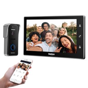 Webcams tMezon 10 inç kablosuz wifi akıllı ip video kapı zili interkom sistemi, 1x720p kablolu kapı telefon kameralı 1xuch ekran monitörü