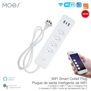 Fişler WiFi Brezilya Akıllı Güç Şeridi Surge Koruyucu 4 Brezilya Fiş BR Outlets Socket USB Tip C Tava Uygulama Ses Kontrolü Alexa Google