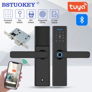 Заблокировать приложение Tuya Phone Bluetooth пульт дистанционного управления биометрическим отпечатками пальцев пароль пароль IC -карта близость электрическая дверная блокировка с металлическим ключом