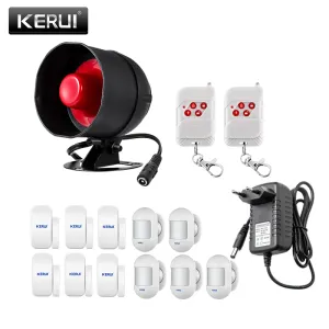 Intercom Kerui Bağımsız Güvenlik Ev Alarm Sistemi Kiti Kablosuz Siren Hareket Sensörü Yerel Alarm Boynuzu DC9V adaptörü ile 100db'ye kadar