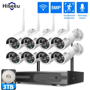 Câmeras HisEeu 5MP WiFi CCTV Sistema de segurança da câmera Ir Visão noturna Conjunto de câmeras de visão noturna kit de vigilância de vídeo sem fio NVR NVR