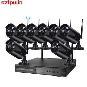 Sistem Pludandplay 8ch 3MP Ses Kablosuz NVR Kiti P2P1080P İç Mekan Açık Gece Görme Güvenliği 3MP Audio IP Kamera WiFi CCTV Sistemi