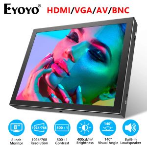 Ekran Eyoyo 8 inç Mini Monitör 1024x768 Çözünürlük TFT LCD Ekran HDMI/VGA/USB/AV Video Giriş DVD DVR CCD Kamera