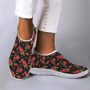 Sıradan ayakkabılar güzel gül çiçek baskı hafif nefes alabilen koşu spor ayakkabılar hafif örgü kadın ayakkabı yürüyüş sheos