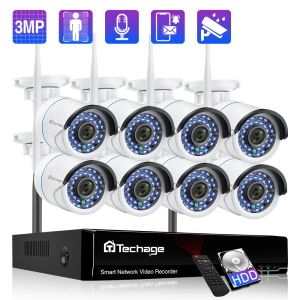 System Techage Wireless Security Surveillance System 8Ch 3MP WiFi Camera Outdoor CCTV -Überwachungskamera Kit Audio -Datensatzbewegungserkennung