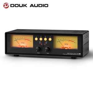 Amplifikatör Douk Audio Analog Çift Vu Metre Mic+Hat Stereo Müzik Spektrumu Ekran Ses Seviyesi Göstergesi 4port Audio Splitter Switcher Kutusu