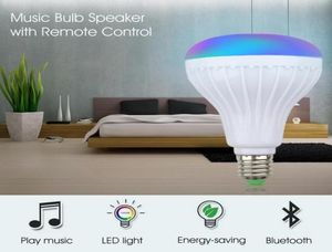 E27 Smart LED LEGGE LIGHT RGB Wireless Bluetooth Speaker Bulb Lamp Lamp Music suonando il lettore musicale Dimmeble 12W O con 24 chiavi Remote EPACKET1285296