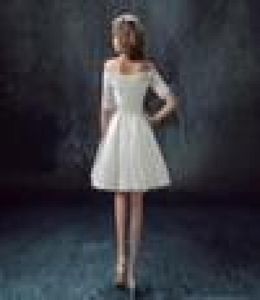 2021 Bateau Aline свадебное платье короткое кружевное атласное рюши