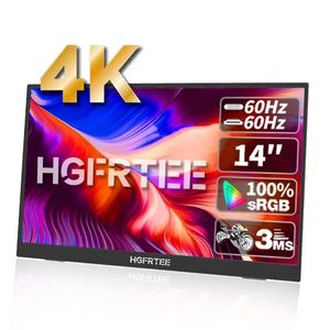 HGFRTEE 14INCH 4K Portable Monitor 3840*2160 100%SRGB ADS-IPS расширенный дисплей с кронштейном для ПК ноутбук Переключатель 240327