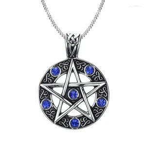 Kolye Kolyeler Paslanmaz Çelik kolyeler kadınlar için erkekler moda titanyum kakma mavi rhinestone pentagram mücevher toptan ne157