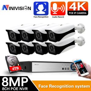 Системная наблюдение камера H.265 AI 8CH 4K POE SYSTEM 8MP 5MP METAL STEDOOR AUDIO IR IP -камера Обнаружение лица CCTV