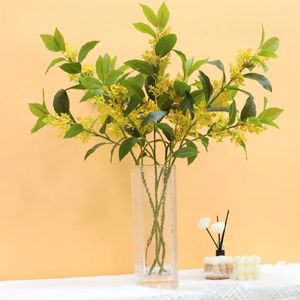Декоративные цветы искусственная ветвь с зелеными листьями Реалистичные фрагрессии Osmanthus Маленькие желтые листья для дома