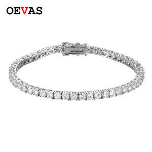 Bangles Oevas 100% 925 STERLING Gümüş 3/4mm Gerçek Moissanite Taş Barkırtı Takımı Düğün Tenis Zincir Bileklik Güzel Takı Toptan