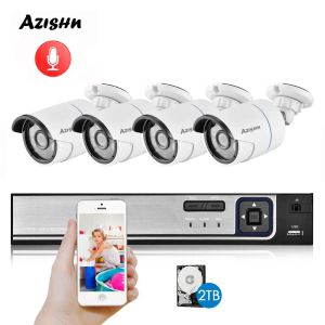 Система Azishn H.265+ Система видеонаблюдения POE NVR KIT 4CH 5MP HD Обнаружение лица Аудиопроницаем