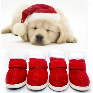 Köpek Kıyısı Kış Pet Su Geçirmez Ayaklar Slip Slip Yağmur Kar Botları Ayakkabı Kedi Noel Sıcak Velvet Kırmızı