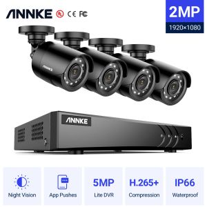 Sistem Annke 8ch 5in1 5MP Lite DVR HD Video Gözetim Sistemi H.265+ 4pcs Weater Weater Proof Dış Mekan 2MP Güvenlik Kamerası Ev CCTV Kiti