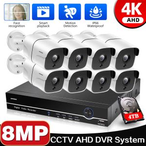 System 4K 8Ch AHD Analog Videoüberwachungssystem CCTV -Kit mit 8MP -Überwachungskameras Nachtsicht IP66 wasserdichte Outdoor -DVR 4TB HDD