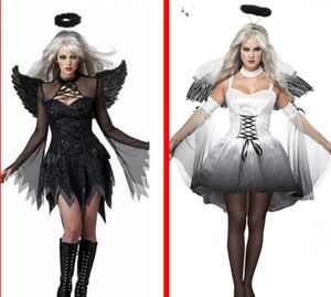 Figurino de anjo do diabo preto branco Women Sexy Halloween Festas Costumes Adultos Dresses Funcos Cabeça Wing74446476