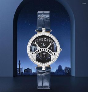 Начатые часы 2022 Women39s смотрит кожа роскошный темперамент инкрустации бриллиантовых подарков для любовников валентинка39S Мост знакомства Beauti8201611