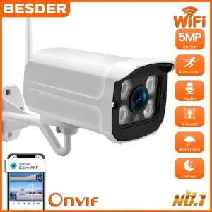 Kitler Besder 5MP Audio IP Kamera WiFi Kablosuz AI İnsan Algılama ICSEE 1080P CCTV Bullet Açık Gözetleme Kamerası SD Kart Yuvası