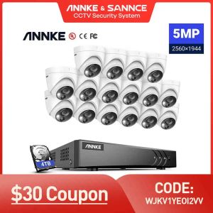 Sistem Annke 16CH 5MP Lite Güvenlik Kamera Sistemi H.265+ DVR Gözetim 5MP PIR Açık Kubbe Kameraları IP67 Hava Durumu Geçirmez Güvenlik Kiti