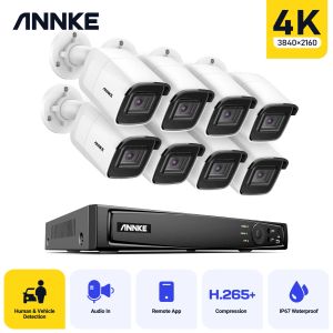 Fırçalar Annke 4K Ultra HD POE Video Gözetim Sistemi 8CH H.265+ 4K Güvenlik Kameraları CCTV Kiti Ses Kaydı 8mp IP Kamera