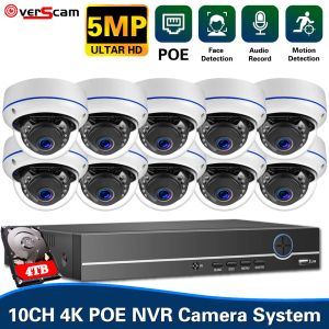 System H.265 8Ch 5MP POE CCTV -Kamera -System Audioaufzeichnung Metall Home Indoor IP Dome Camera Security Surveillance Kit 4K 10ch NVR Kit 4CH