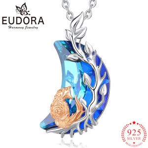 Kolyeler Eudora Yeni 925 Sterling Gümüş Mavi Kristal Ay Tilki Tutuk Ağacı Yaşam Kolye Moda Erkek Kadın Mücevher Hediyeleri