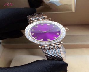 Мода изысканные часы Women039s Любимая из нержавеющая сталь светло -фиолетовая поверхность и сапфировое зеркало Diamond Dial Quartz SE9332627