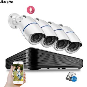 Sistem Azishn 4CH NVR 5MP POE H.265 Güvenlik Kamera Sistemi Kiti Ses Kamerası IR Dış Mekan Su Geçirmez Ev CCTV Video Gözetim Seti