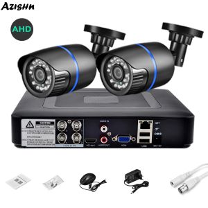 Sistem Azishn 5MP 2PCS AHD CCTV Kamera Güvenlik Sistemi 4CH 5 DVR Gece Görme Gözetim Video Kamera Kiti Ev Harici