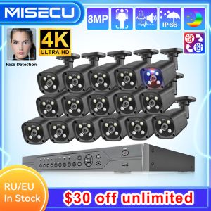 System Miscu H.265 Ultra HD 4K 16Ch POE -Überwachungskamera System 8MP Smart AI Vollfarbene Nacht Gesicht Erkennende CCTV -Rekord -STECE SET 4TB