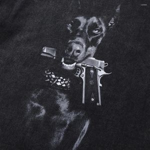 Женские футболки «Голодная собака с оружием негабаритная футболка» Летние графические майки